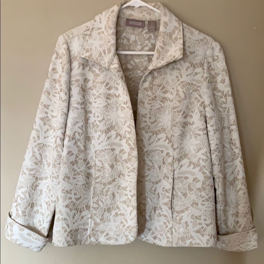 Cream Jacket has a white floral overlay